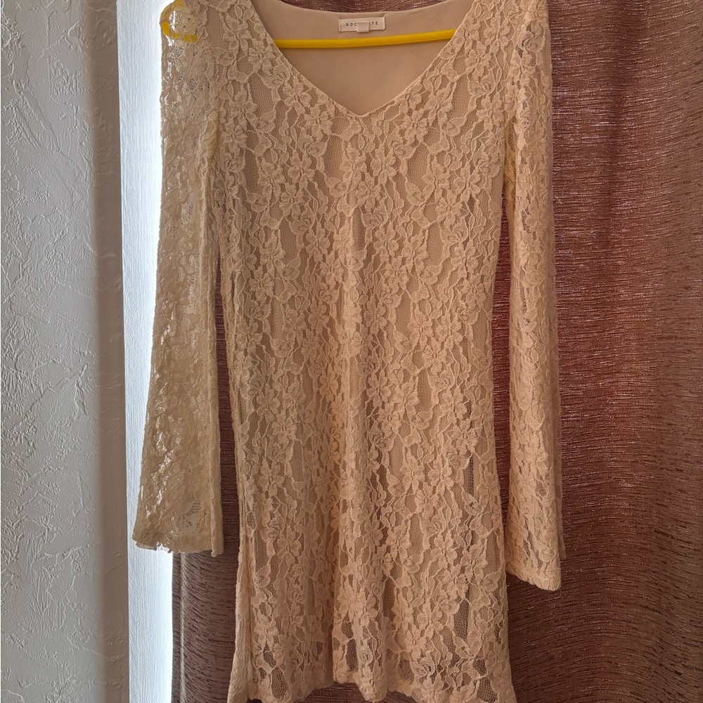 Elegant Socialite Cream Lace Dress